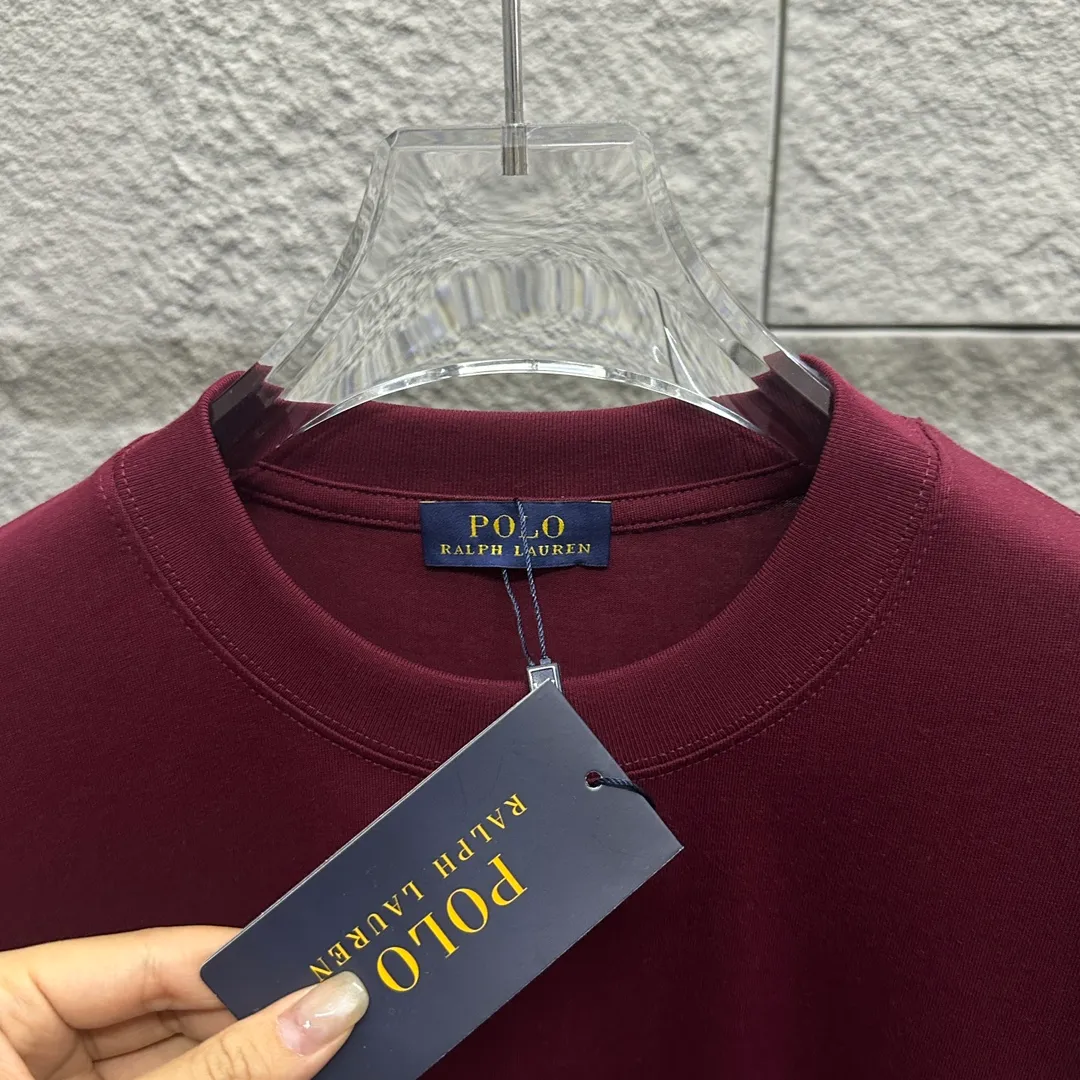 🅿️180 Polo* Ralph Lauren 2025 spring and summer new style Classic pony embroidery Customized double yarn plain cotton fabric Short-sleeved T-shirt Unisex Color: Black White Angora Red Size: S (90-130 pounds) M (120-150 pounds) L (140-165 pounds) XL (160-180 pounds) XXL (180-210 pounds)